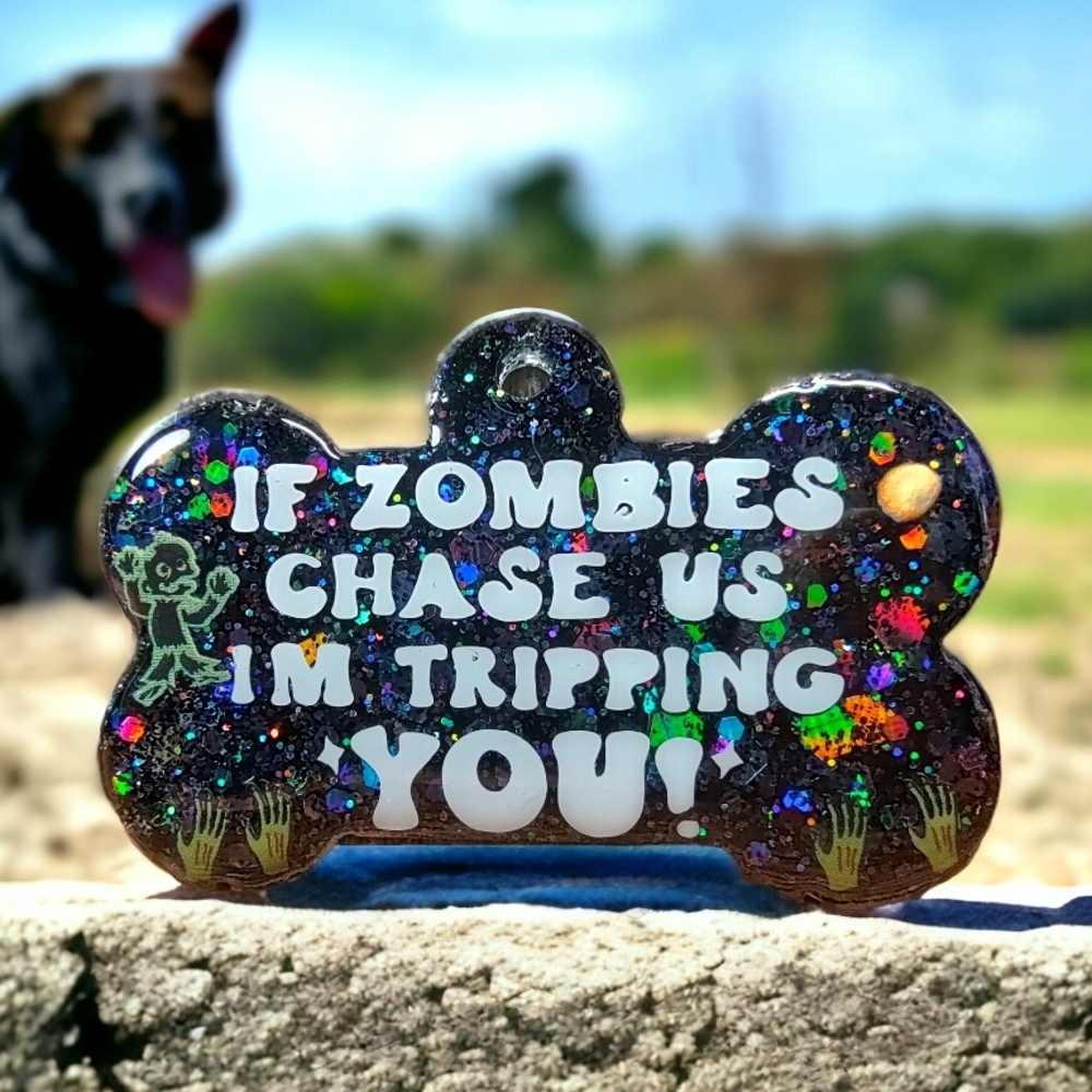 Playful Black Dog Collar with Zombie Theme